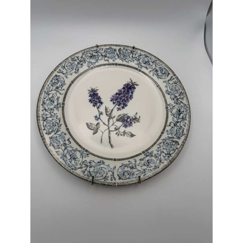 Queen's Jardinet Fine China Dinner Plate Lilac Floral Blue Scroll Border 10.5in